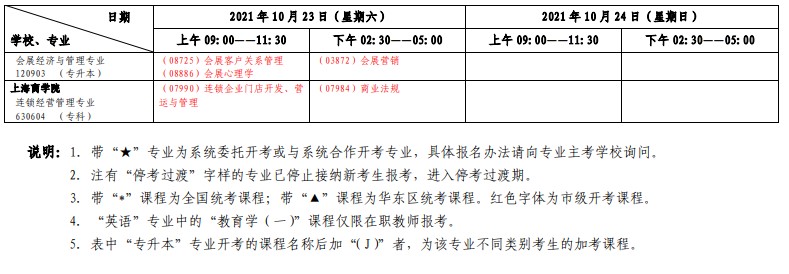 2021年上海10月自考考試日程表公布！